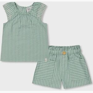 Deux par Deux Little Girl's Chambray Blouse And Short Set Mint Green Striped